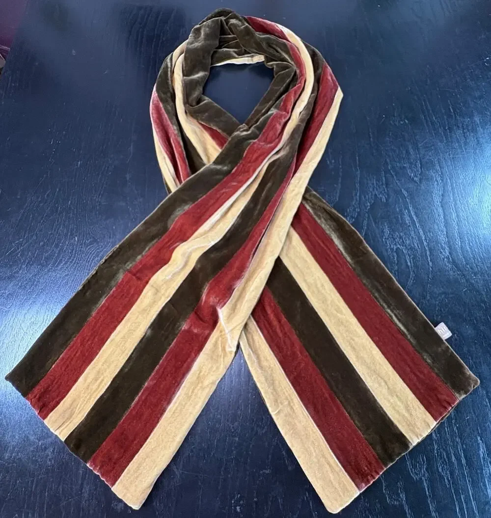 Vintage 90s Y2K Striped Soft Brown Neutral Tone Scarf- 68x9.5
